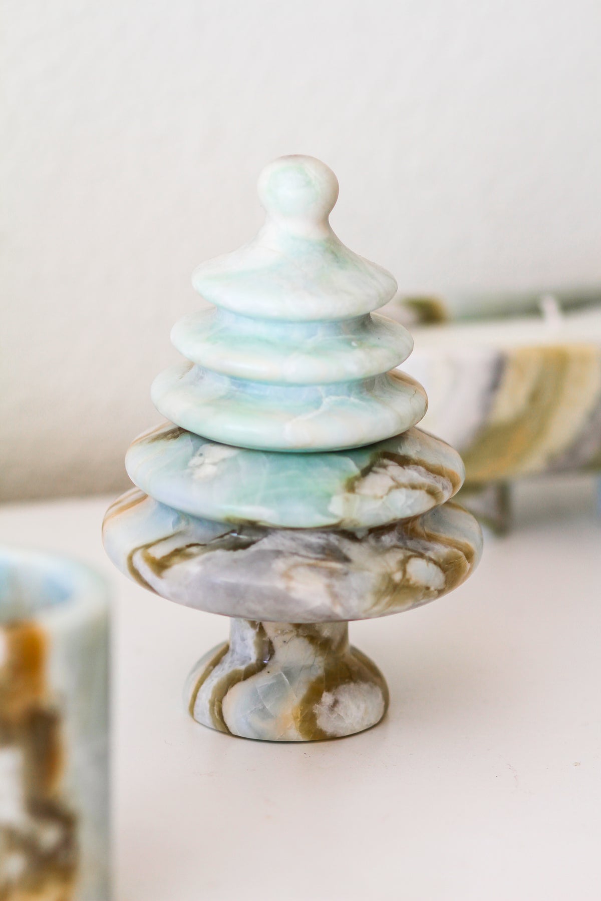 Blue Marble Christmas Tree Tealight Candle Holder, 2-in-1 Design