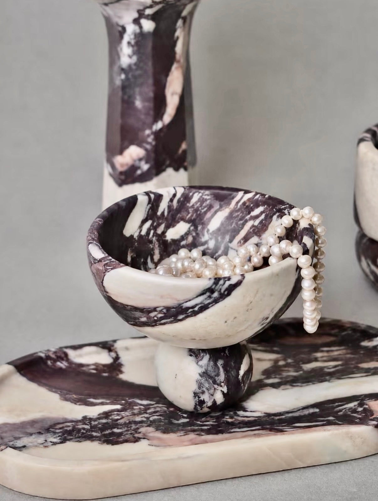 Calacatta Viola Marble Round Footed Bowl