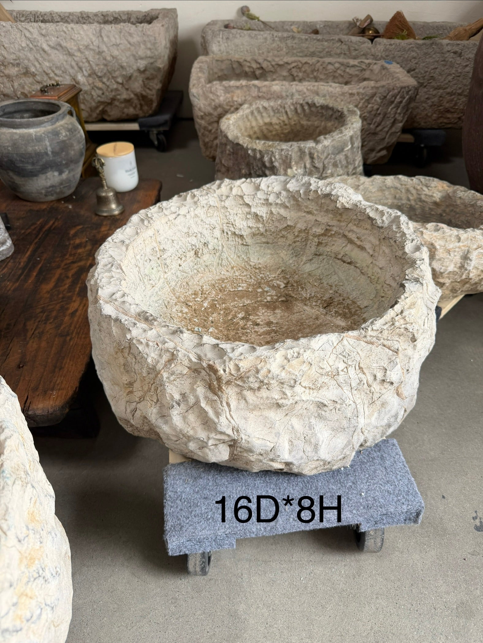Vintage Stone Trough Planter -Round