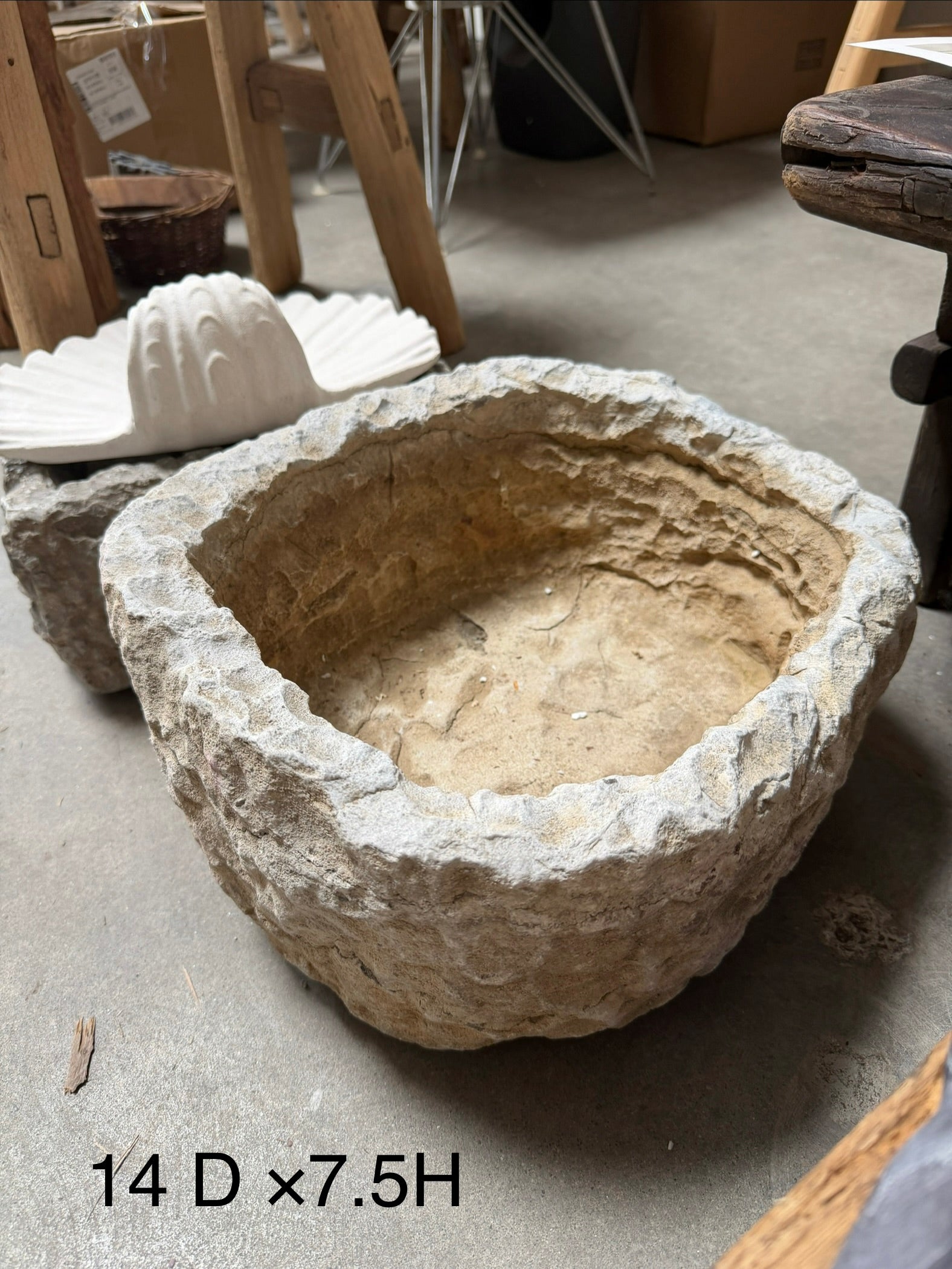 Vintage Stone Trough Planter -Round