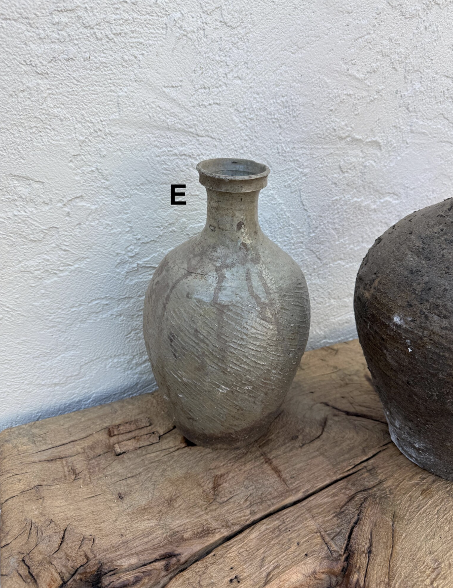 Vintage Rustic Clay Pot with Narrow Neck
