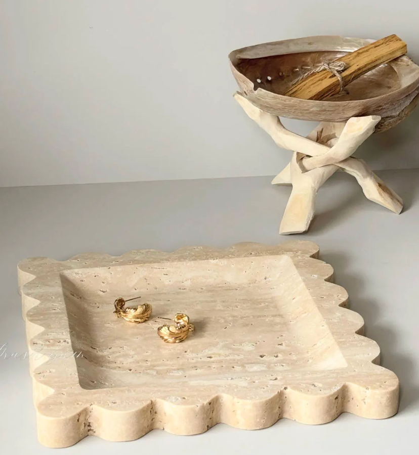 Square Scalloped Marble Tray--Multiple Colors