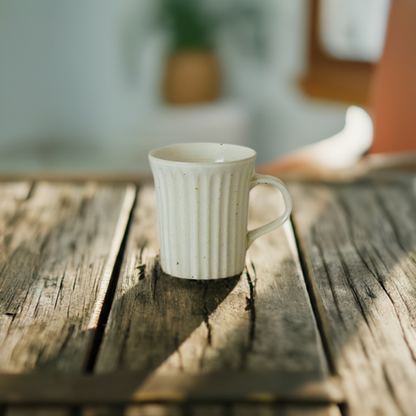 Porcelain Coffee Tea Mug - Handmade Minimalist Matte White Ribbed Mug