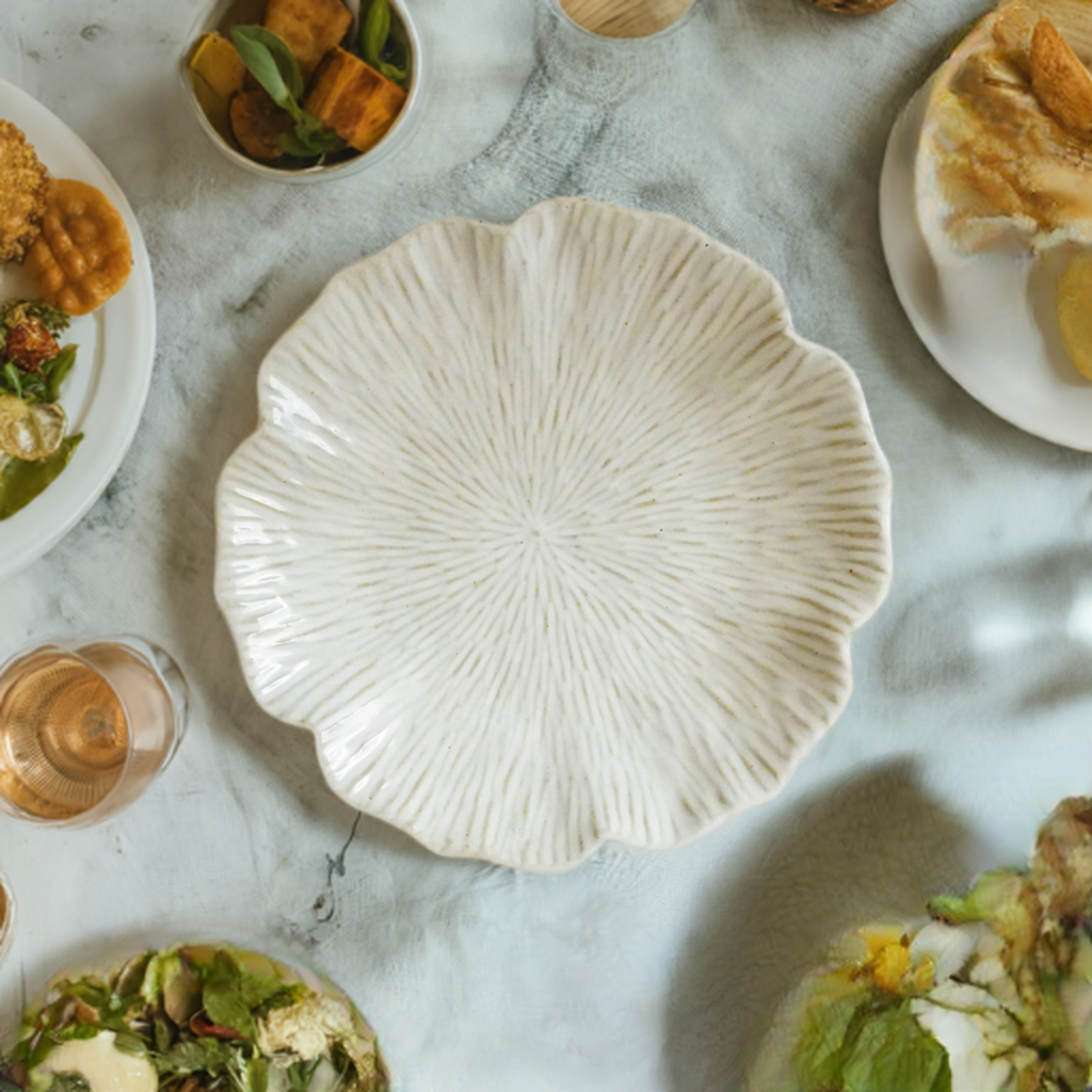 Handmade Porcelain Plate - 10" Elegant White Floral Dinnerware (L)