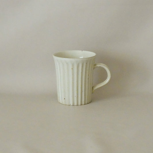 Porcelain Coffee Tea Mug - Handmade Minimalist Matte White Ribbed Mug