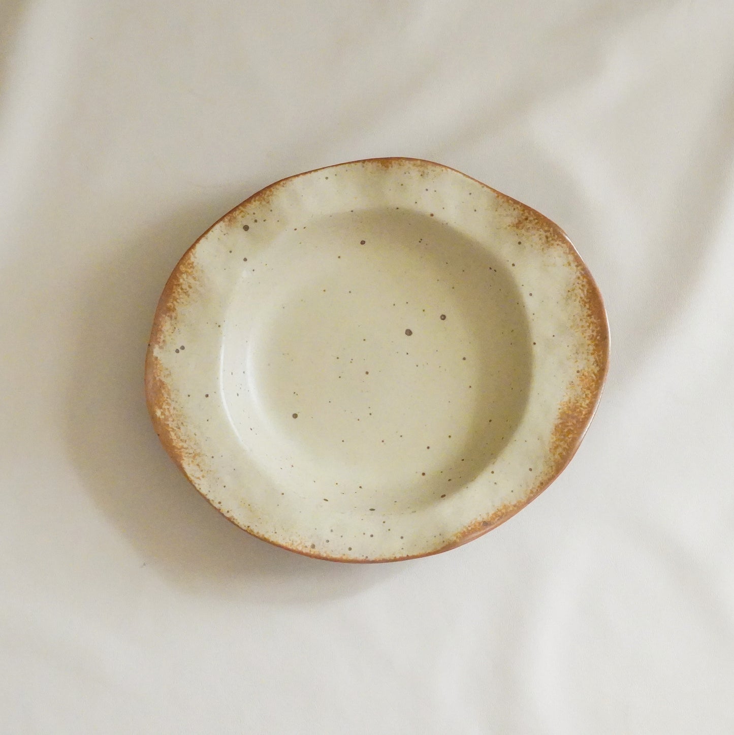 Handmade Porcelain Pasta Plate - Rustic Wavy-edged Beige